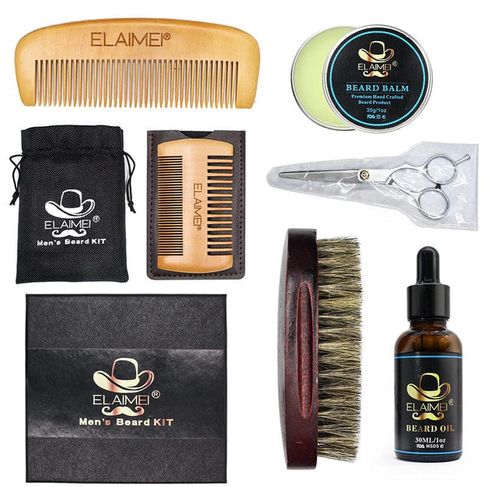 Elaimei new beard care set men's beard repair set beard balm comb bristle 6-piece set