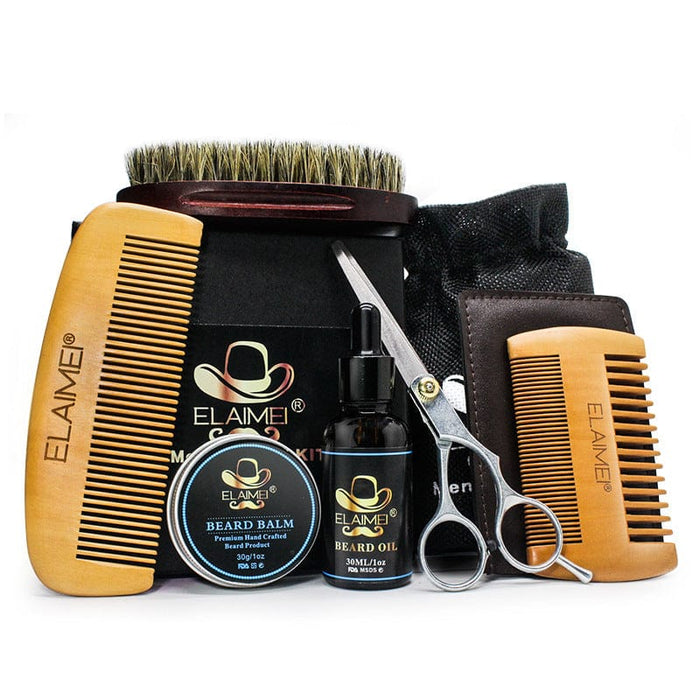 Elaimei new beard care set men's beard repair set beard balm comb bristle 6-piece set