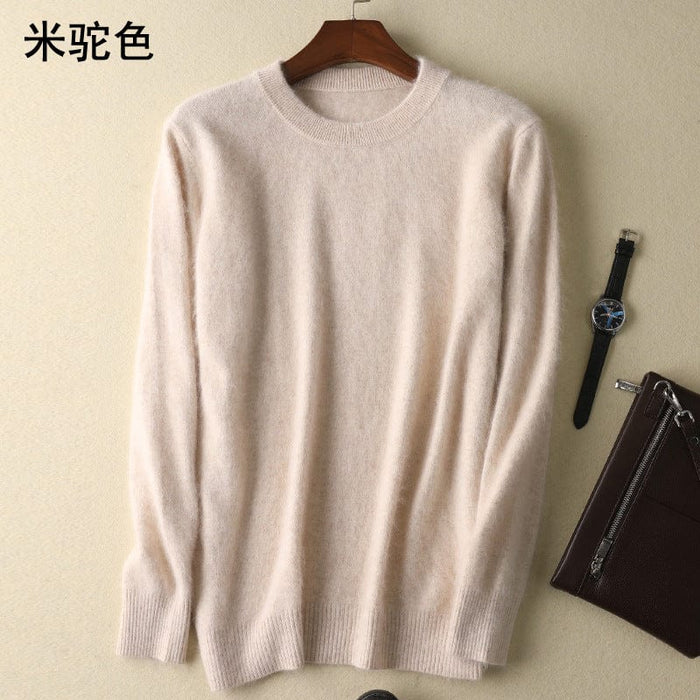 Cashmere sweater men's round neck pullover thickened mink sweater autumn and winter loose woolen sweater large size bottoming mink knitted sweater