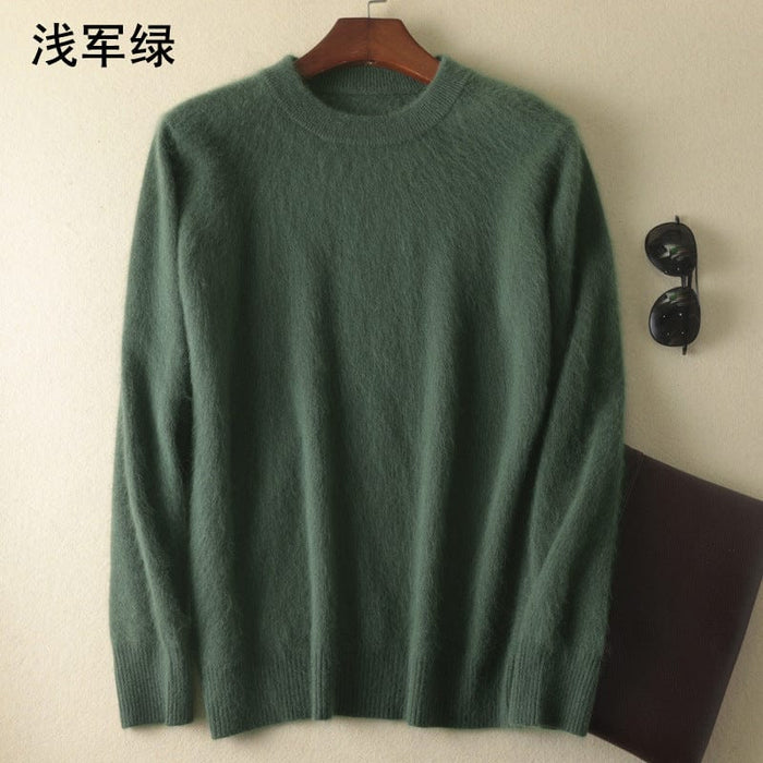 Cashmere sweater men's round neck pullover thickened mink sweater autumn and winter loose woolen sweater large size bottoming mink knitted sweater