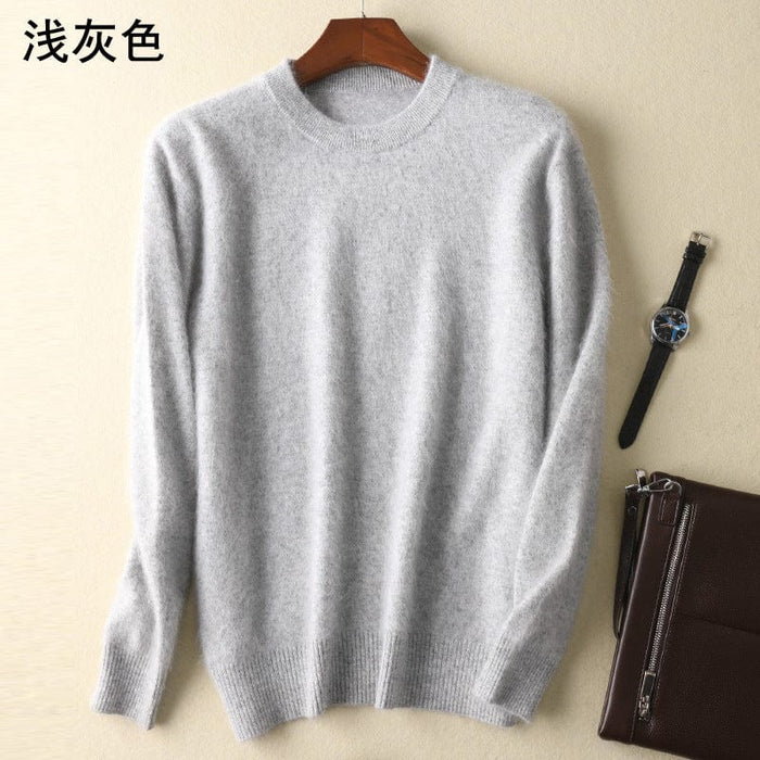 Cashmere sweater men's round neck pullover thickened mink sweater autumn and winter loose woolen sweater large size bottoming mink knitted sweater