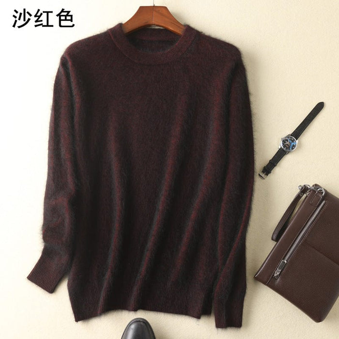 Cashmere sweater men's round neck pullover thickened mink sweater autumn and winter loose woolen sweater large size bottoming mink knitted sweater