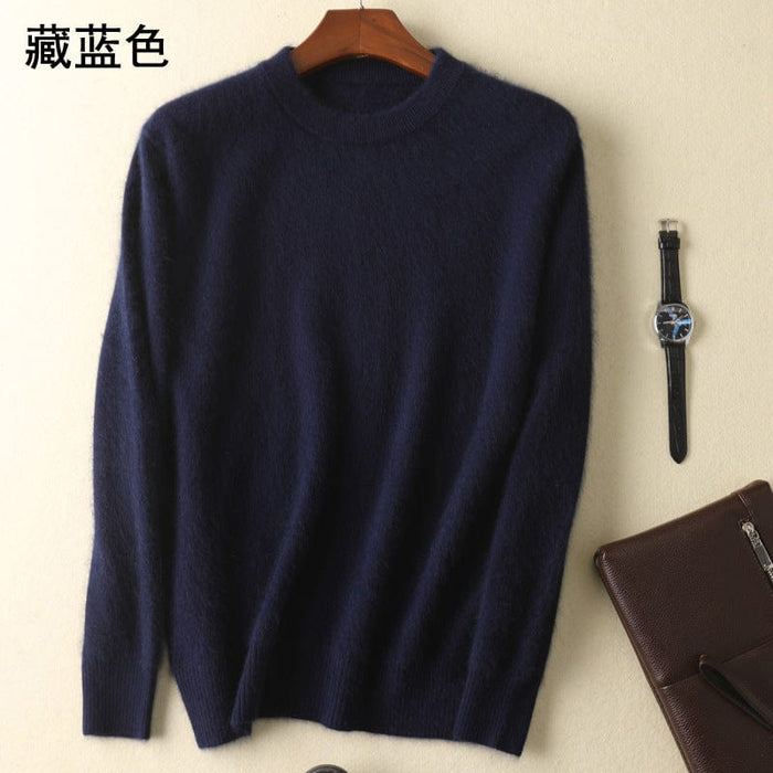 Cashmere sweater men's round neck pullover thickened mink sweater autumn and winter loose woolen sweater large size bottoming mink knitted sweater