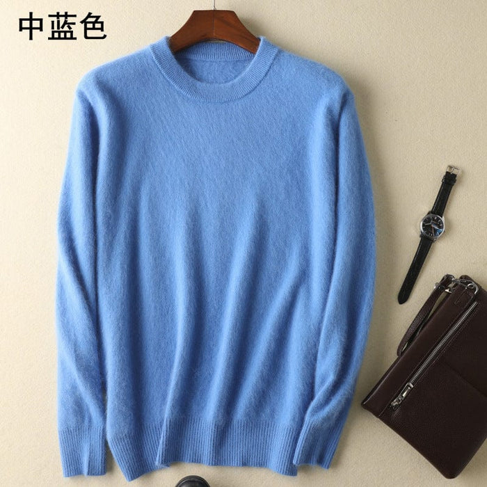 Cashmere sweater men's round neck pullover thickened mink sweater autumn and winter loose woolen sweater large size bottoming mink knitted sweater