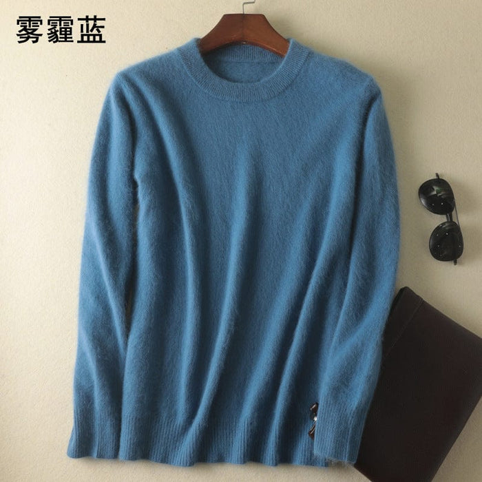 Cashmere sweater men's round neck pullover thickened mink sweater autumn and winter loose woolen sweater large size bottoming mink knitted sweater