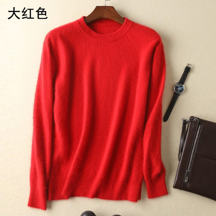 Cashmere sweater men's round neck pullover thickened mink sweater autumn and winter loose woolen sweater large size bottoming mink knitted sweater