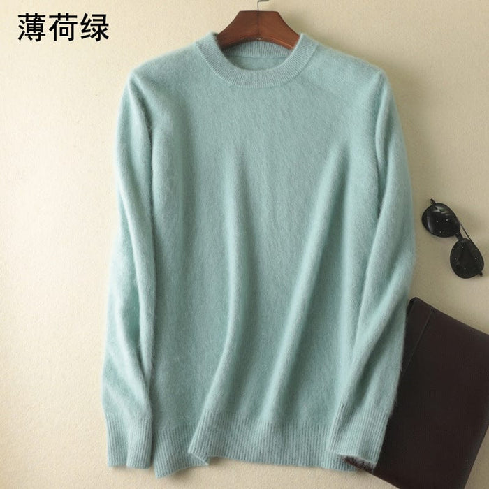 Cashmere sweater men's round neck pullover thickened mink sweater autumn and winter loose woolen sweater large size bottoming mink knitted sweater