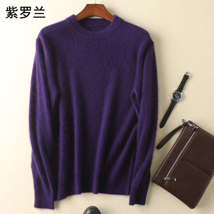 Cashmere sweater men's round neck pullover thickened mink sweater autumn and winter loose woolen sweater large size bottoming mink knitted sweater