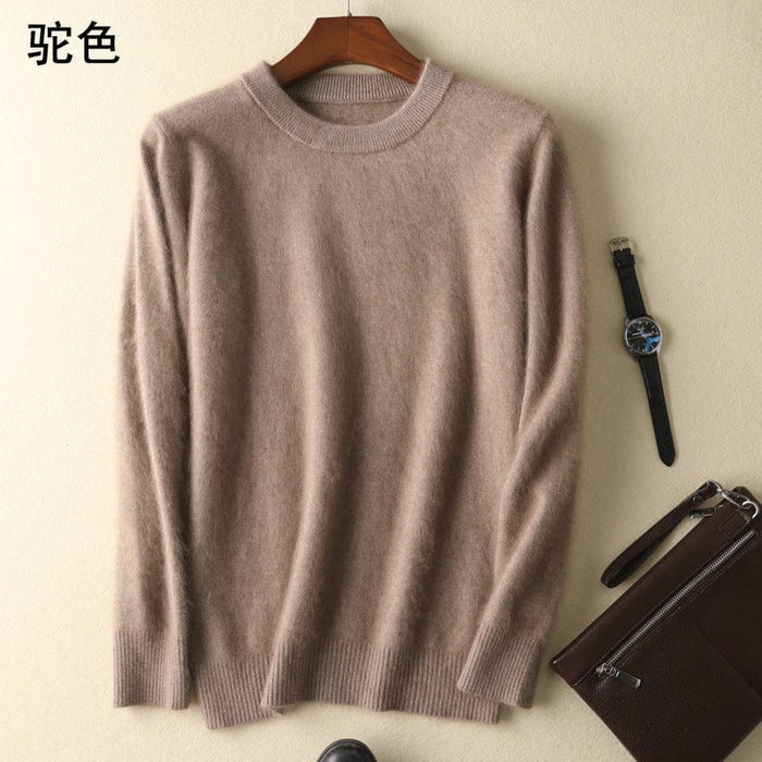 Cashmere sweater men's round neck pullover thickened mink sweater autumn and winter loose woolen sweater large size bottoming mink knitted sweater