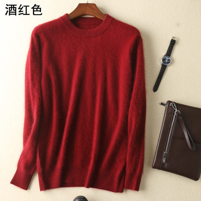 Cashmere sweater men's round neck pullover thickened mink sweater autumn and winter loose woolen sweater large size bottoming mink knitted sweater