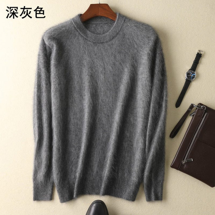 Cashmere sweater men's round neck pullover thickened mink sweater autumn and winter loose woolen sweater large size bottoming mink knitted sweater