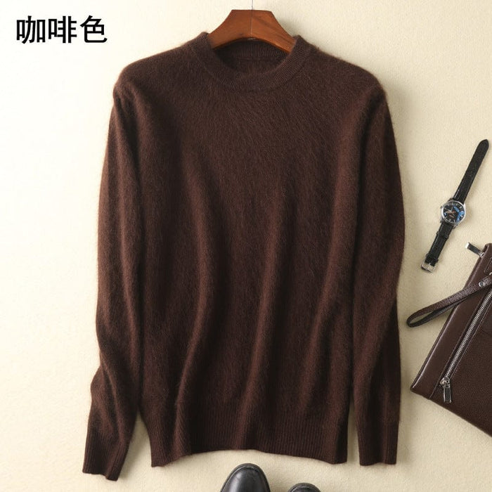 Cashmere sweater men's round neck pullover thickened mink sweater autumn and winter loose woolen sweater large size bottoming mink knitted sweater