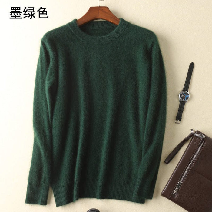 Cashmere sweater men's round neck pullover thickened mink sweater autumn and winter loose woolen sweater large size bottoming mink knitted sweater