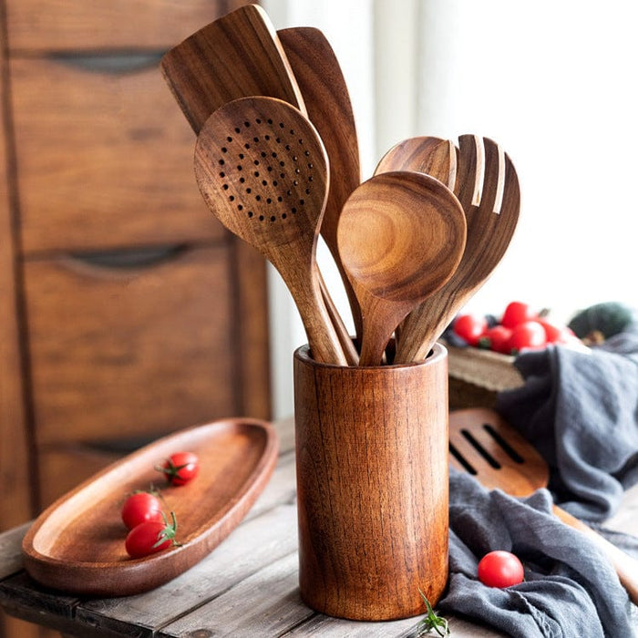 Teak wooden non-stick pan special cooking wooden spatula long handle wooden spatula high temperature spatula large soup spoon cooking wooden spatula