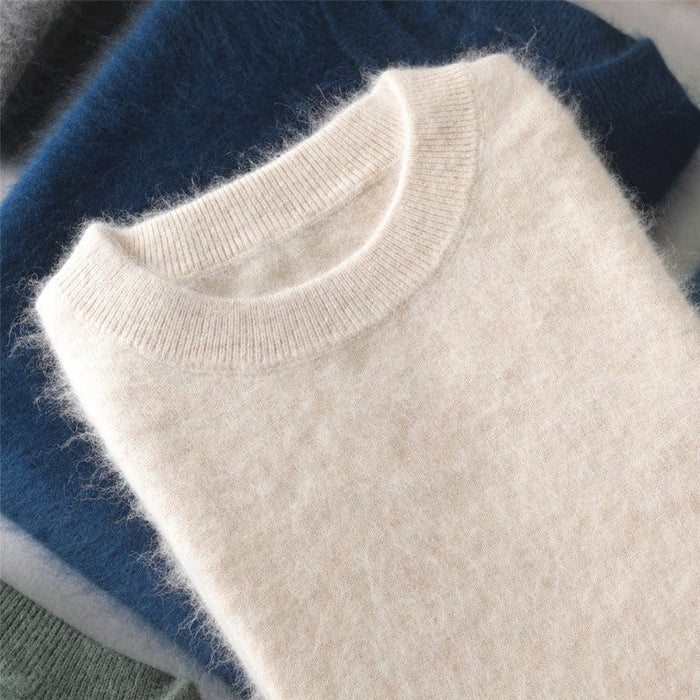 Cashmere sweater men's round neck pullover thickened mink sweater autumn and winter loose woolen sweater large size bottoming mink knitted sweater