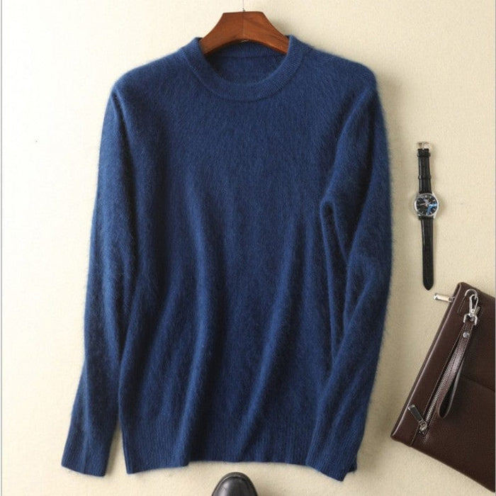 Cashmere sweater men's round neck pullover thickened mink sweater autumn and winter loose woolen sweater large size bottoming mink knitted sweater