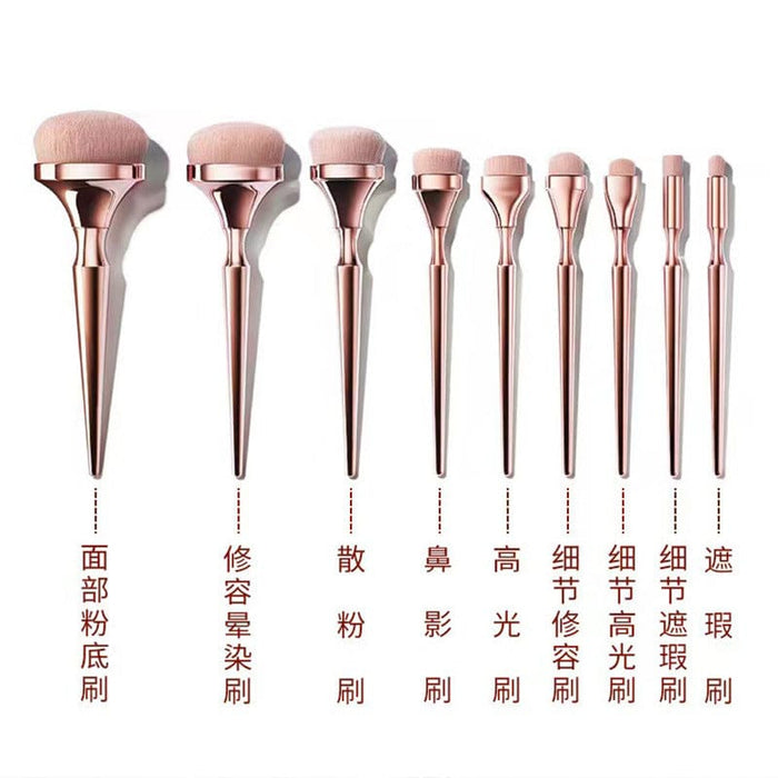 9pcs Drunken Gold Makeup Brush Set Toothbrush Makeup Brush Full Set Loose Powder Blush High-grade Electroplating Handle Makeup Brush