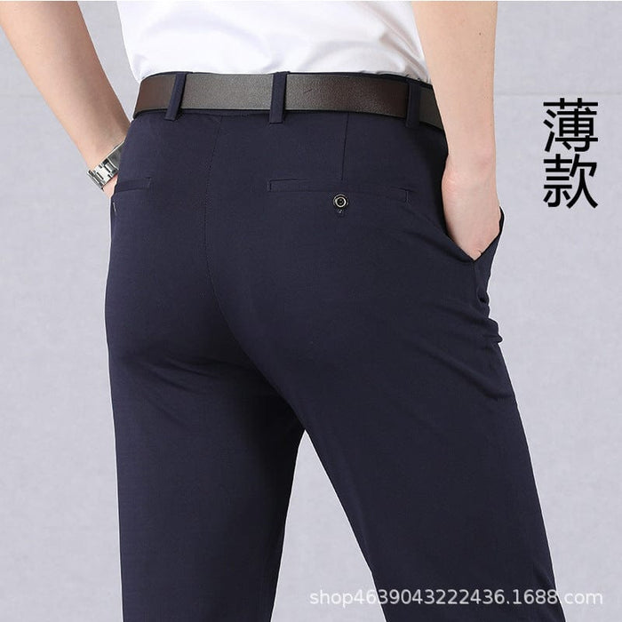 Spring and autumn trousers loose straight middle-aged and elderly casual pants high-waisted long trousers middle-aged men's trousers dad's clothes thin summer clothes