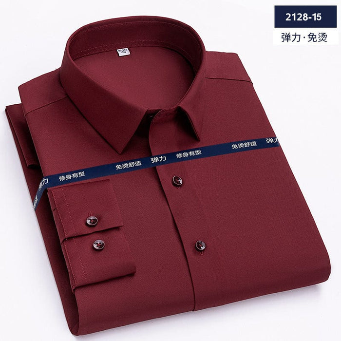 Non-iron seamless stretch silk men's shirt long-sleeved new solid color business professional overalls work shirt