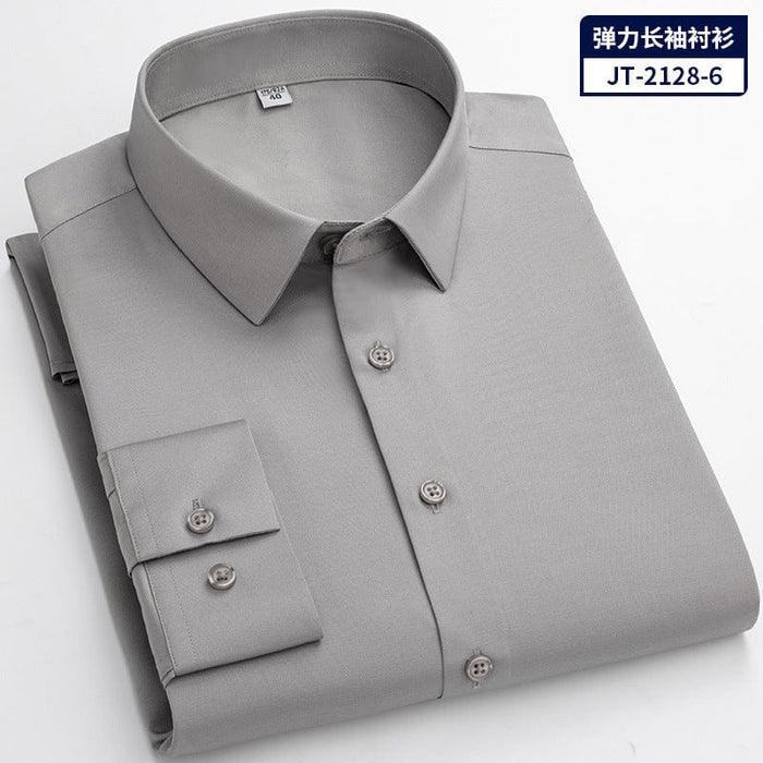 Non-iron seamless stretch silk men's shirt long-sleeved new solid color business professional overalls work shirt