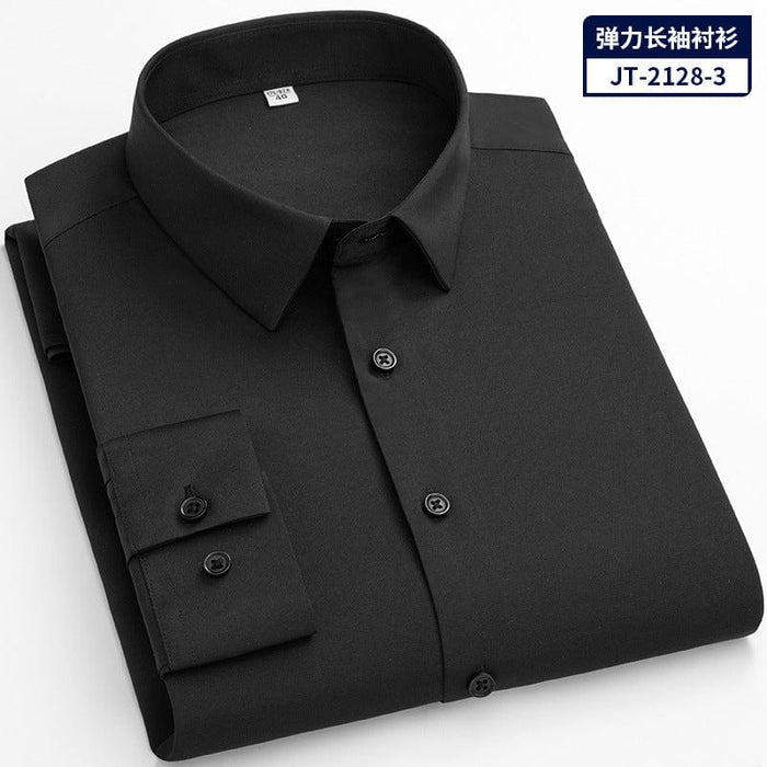 Non-iron seamless stretch silk men's shirt long-sleeved new solid color business professional overalls work shirt