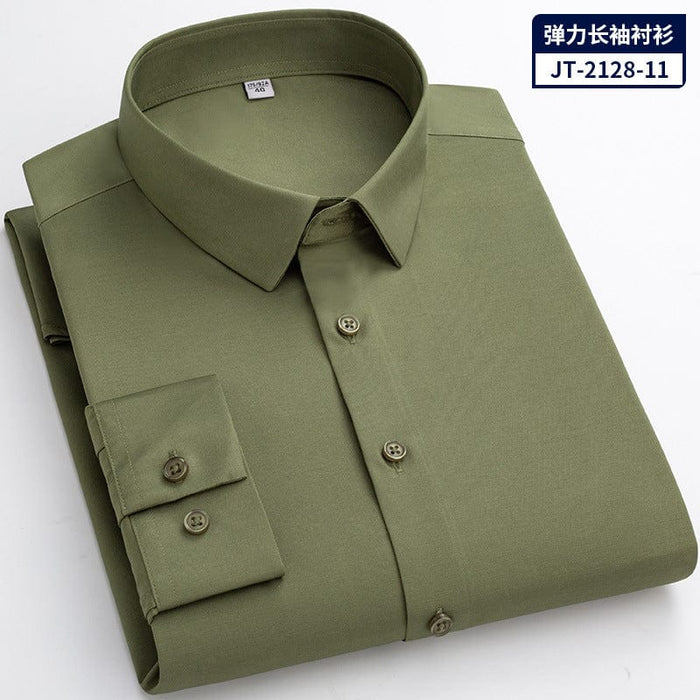 Non-iron seamless stretch silk men's shirt long-sleeved new solid color business professional overalls work shirt