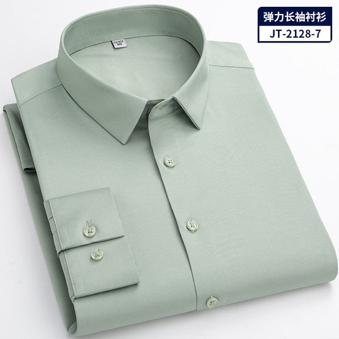 Non-iron seamless stretch silk men's shirt long-sleeved new solid color business professional overalls work shirt