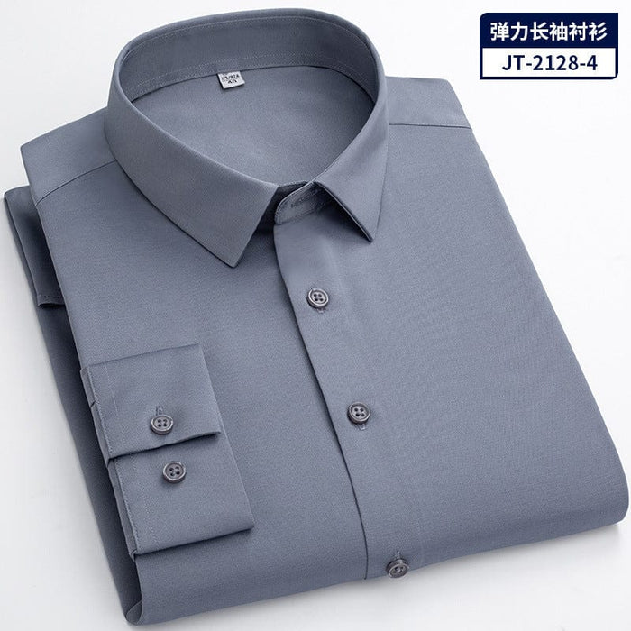 Non-iron seamless stretch silk men's shirt long-sleeved new solid color business professional overalls work shirt