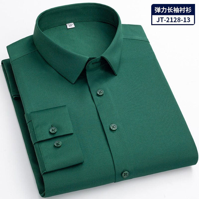 Non-iron seamless stretch silk men's shirt long-sleeved new solid color business professional overalls work shirt