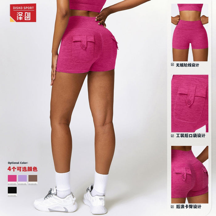 Zechuang cationic brushed high-waist yoga shorts pocket hip lifting fitness pants running tight sports shorts 8335