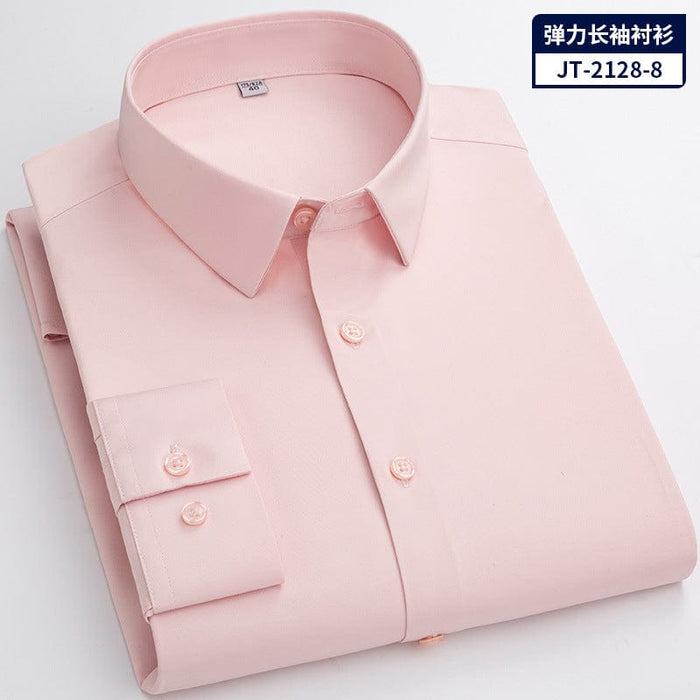 Non-iron seamless stretch silk men's shirt long-sleeved new solid color business professional overalls work shirt