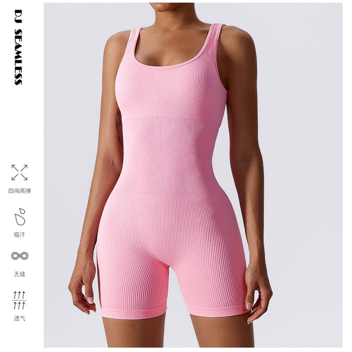 ins cross-border seamless knitted one-piece yoga shorts jumpsuit tank top shorts one-piece sports jumpsuit