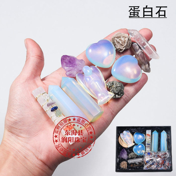 Natural Crystal Set Amethyst Rose Quartz Angel Heart Crystal Rubble High Quality Gift Box Home Decor