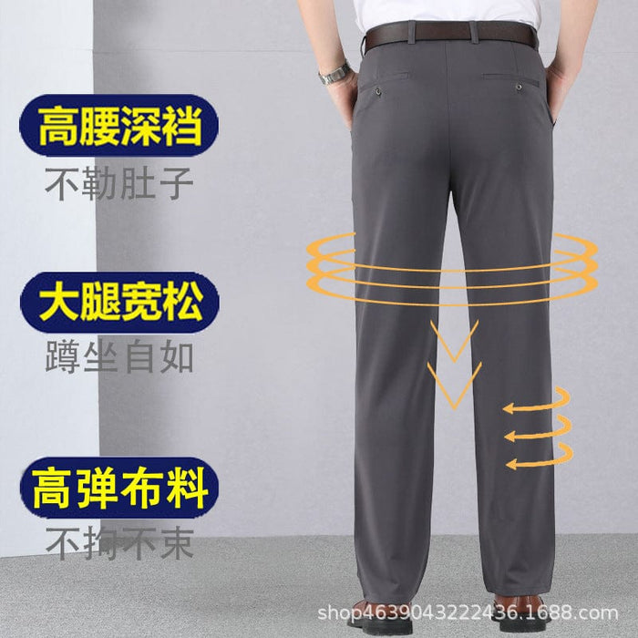 Spring and autumn trousers loose straight middle-aged and elderly casual pants high-waisted long trousers middle-aged men's trousers dad's clothes thin summer clothes