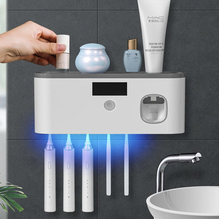 Simple, stylish, smart disinfecting toothbrush holder, bathroom toothbrush rack, wall-mounted UV toothbrush cup holder, bathroom