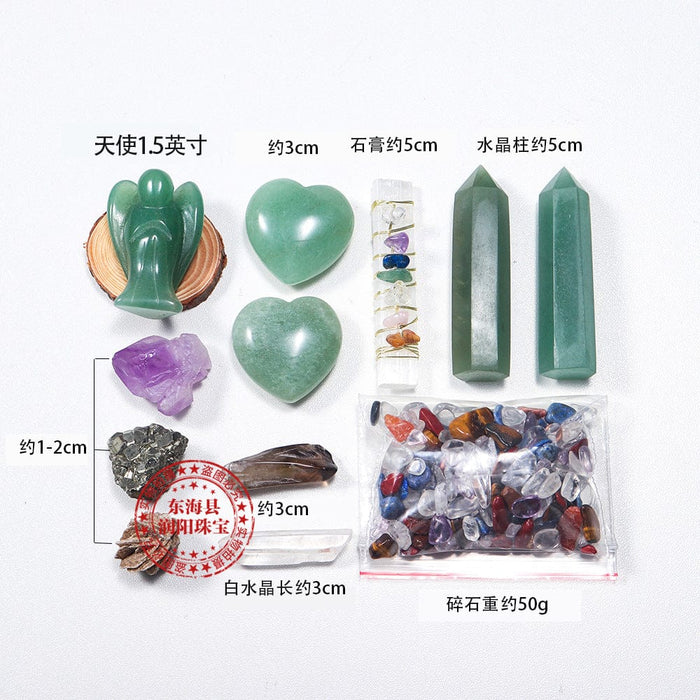 Natural Crystal Set Amethyst Rose Quartz Angel Heart Crystal Rubble High Quality Gift Box Home Decor