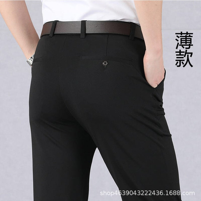 Spring and autumn trousers loose straight middle-aged and elderly casual pants high-waisted long trousers middle-aged men's trousers dad's clothes thin summer clothes