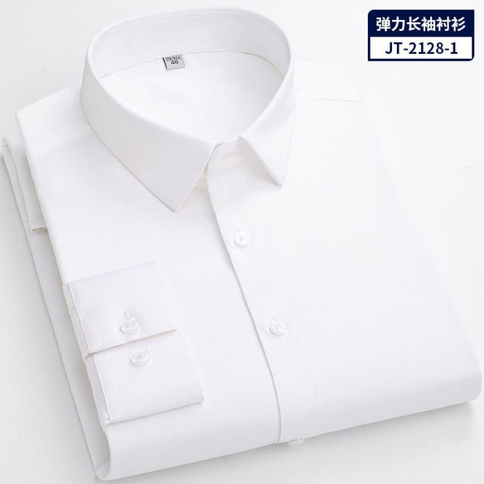 Non-iron seamless stretch silk men's shirt long-sleeved new solid color business professional overalls work shirt