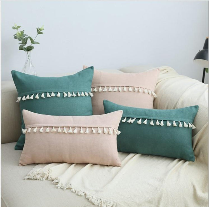 Soft Green Pink Tassels Cushion Cover 45x45cm/30x50cm Blue Yellow Decorative Pillow Cover Home Decor Sofa Throw PillowCase