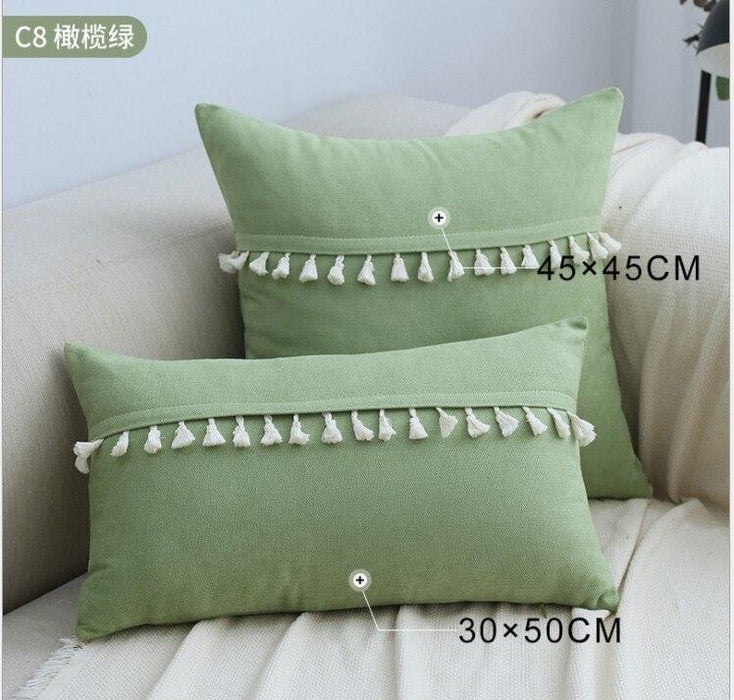 Soft Green Pink Tassels Cushion Cover 45x45cm/30x50cm Blue Yellow Decorative Pillow Cover Home Decor Sofa Throw PillowCase