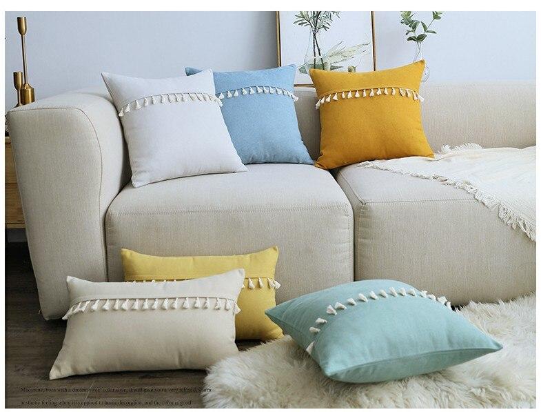 Soft Green Pink Tassels Cushion Cover 45x45cm/30x50cm Blue Yellow Decorative Pillow Cover Home Decor Sofa Throw PillowCase