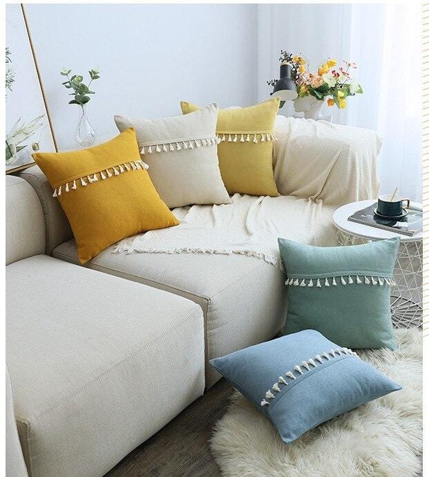 Soft Green Pink Tassels Cushion Cover 45x45cm/30x50cm Blue Yellow Decorative Pillow Cover Home Decor Sofa Throw PillowCase