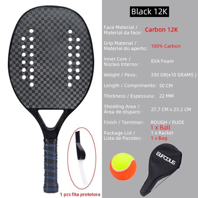 High Quality 3K Carbon and Glass Fiber Beach Tennis Racket Soft Face Tennis Racquet with Protective Cover Ball