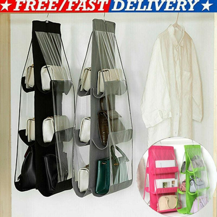 6 Pocket Foldable Hanging Bag 3 Layers Folding Shelf Bag Purse Handbag Organizer Door Sundry Pocket Hanger Storage Closet Hanger