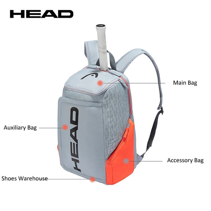 Genuine 2021 HEAD Tennis Backpack Djokovic Radical Rebe Tennis Bag Large Capacity 1-2 Tennis Rackets Storage Bag Grey Orange Bag