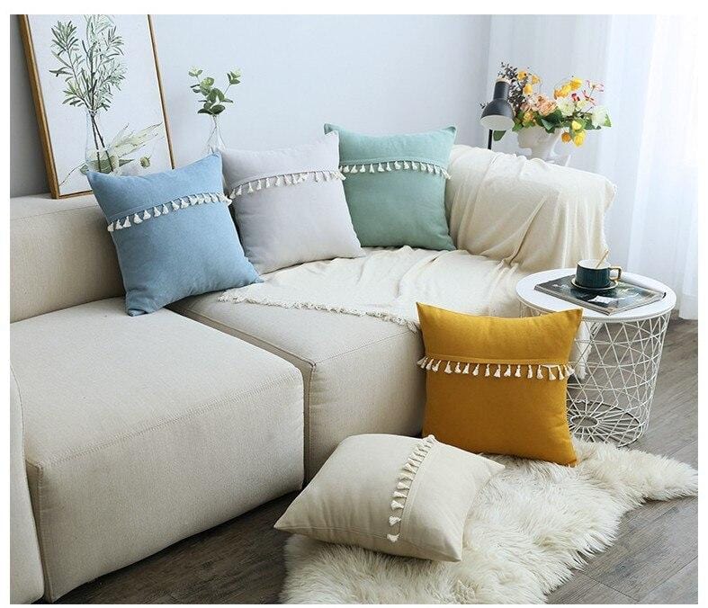 Soft Green Pink Tassels Cushion Cover 45x45cm/30x50cm Blue Yellow Decorative Pillow Cover Home Decor Sofa Throw PillowCase