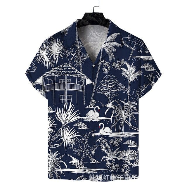 Men&#39;s Summer Short-sleeved Coconut Print Shirt Hawaiian Seaside Holiday Casual Top Shirt Men&#39;s Style New 2023