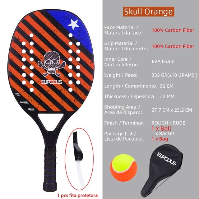 High Quality 3K Carbon and Glass Fiber Beach Tennis Racket Soft Face Tennis Racquet with Protective Cover Ball